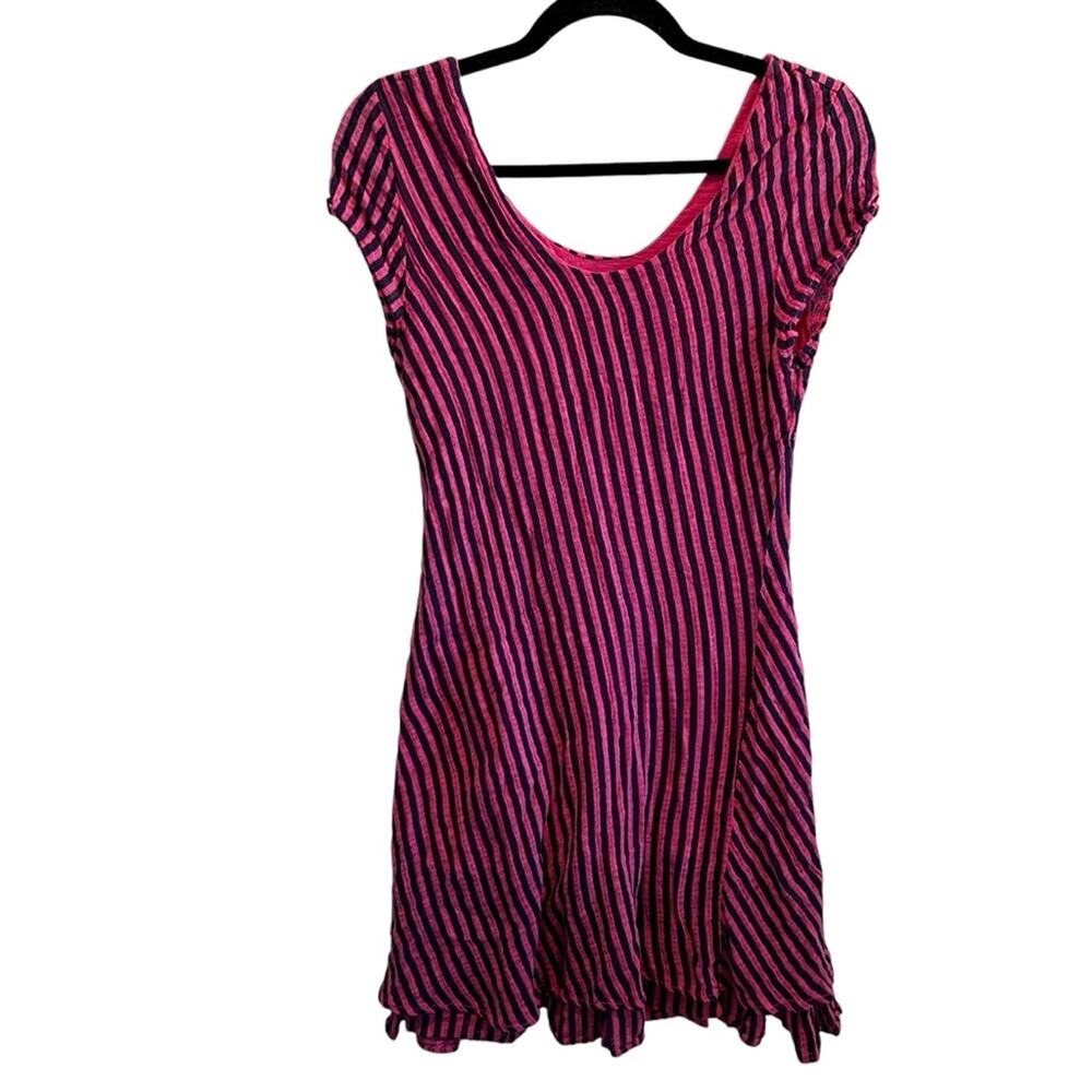 Angela Mara XSmall Womens Lagenlook Dress Artsy Striped Pink Navy - Picture 5 of 9
